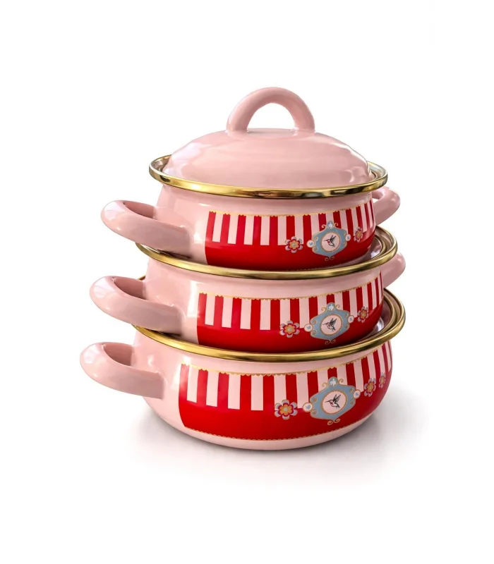 PR Home Alaria Pembe Emaye Mini Tencere Seti 12-14-16 cm