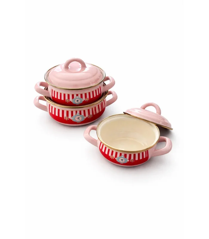 PR Home Alaria Pembe Emaye Mini Tencere Seti 12-14-16 cm