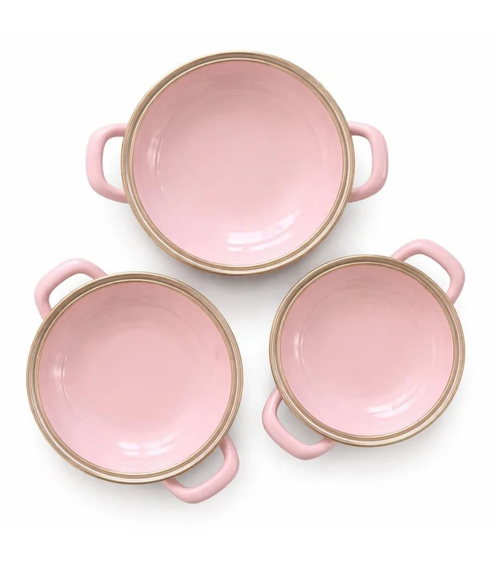 PR Home Alaria Pembe Emaye Mini Tencere Seti 12-14-16 cm