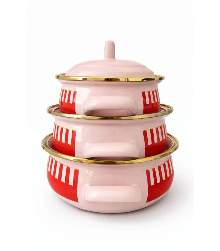 PR Home Alaria Pembe Emaye Mini Tencere Seti 12-14-16 cm