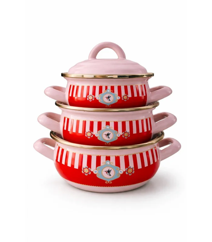 PR Home Alaria Pembe Emaye Mini Tencere Seti 12-14-16 cm