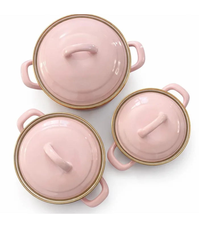 PR Home Alaria Pembe Emaye Mini Tencere Seti 12-14-16 cm