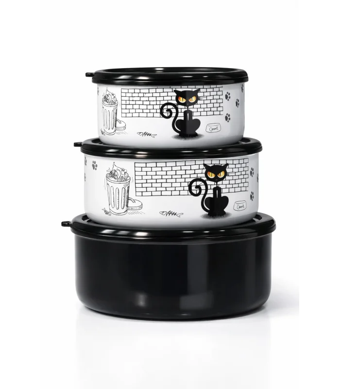 PR Home Cat Emaye Üçlü Saklama Seti