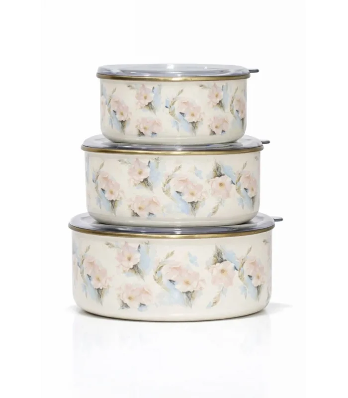 PR Home Flower Emaye Üçlü Saklama Seti