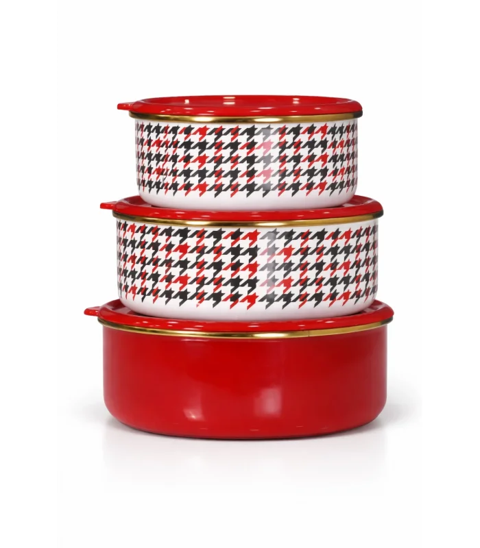 PR Home Forte Red Emaye Üçlü Saklama Seti