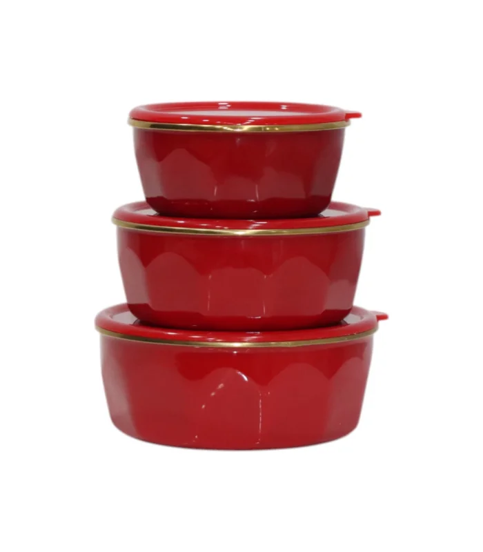 PR Home Köşeli Emaye Üçlü Saklama Seti Kırmızı