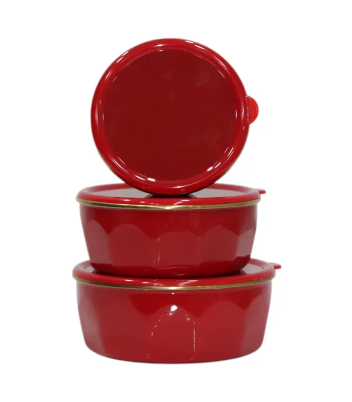 PR Home Köşeli Emaye Üçlü Saklama Seti Kırmızı