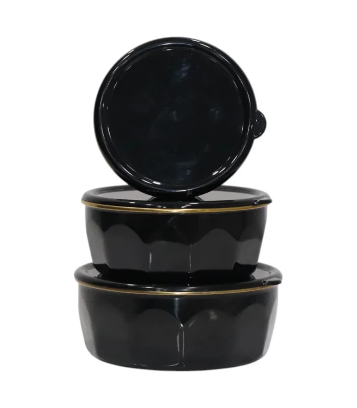 PR Home Köşeli Emaye Üçlü Saklama Seti Siyah