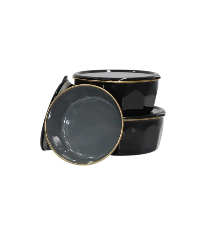 PR Home Köşeli Emaye Üçlü Saklama Seti Siyah