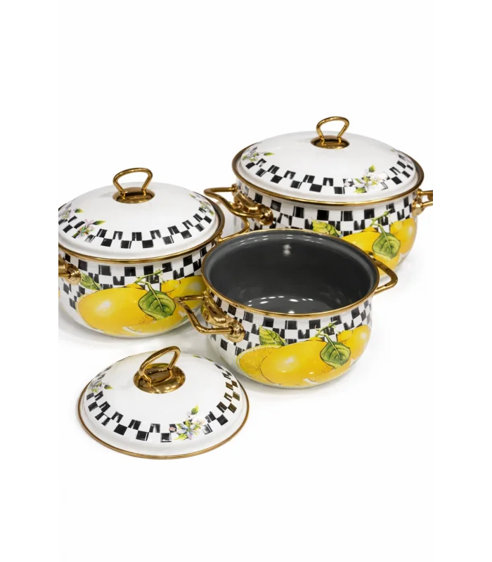 PR Home Lemon Derin Bombeli Emaye Tencere Seti 16-20-24 cm
