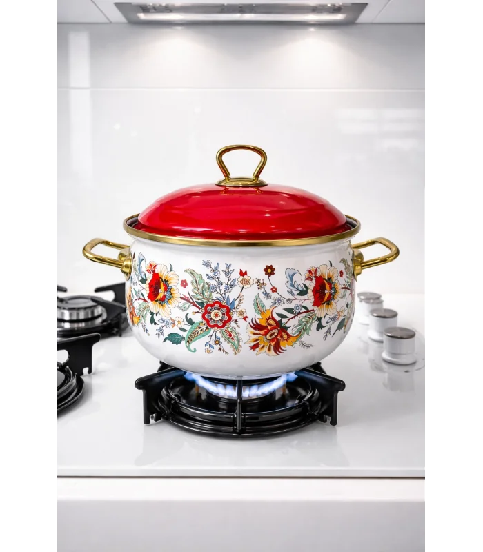 PR Home Magnolia Derin Bombeli Emaye Tencere 18 cm