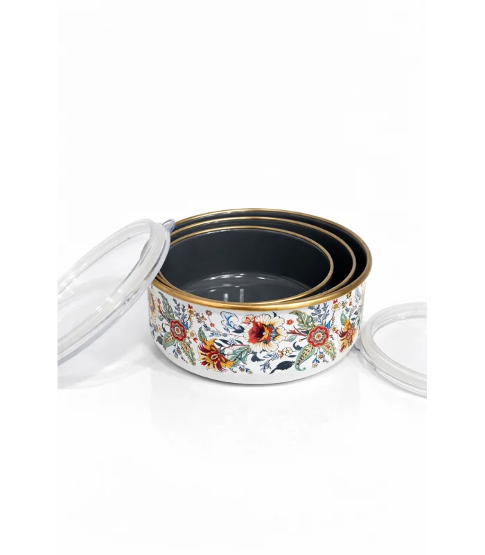 PR Home Magnolia Emaye Üçlü Saklama Seti