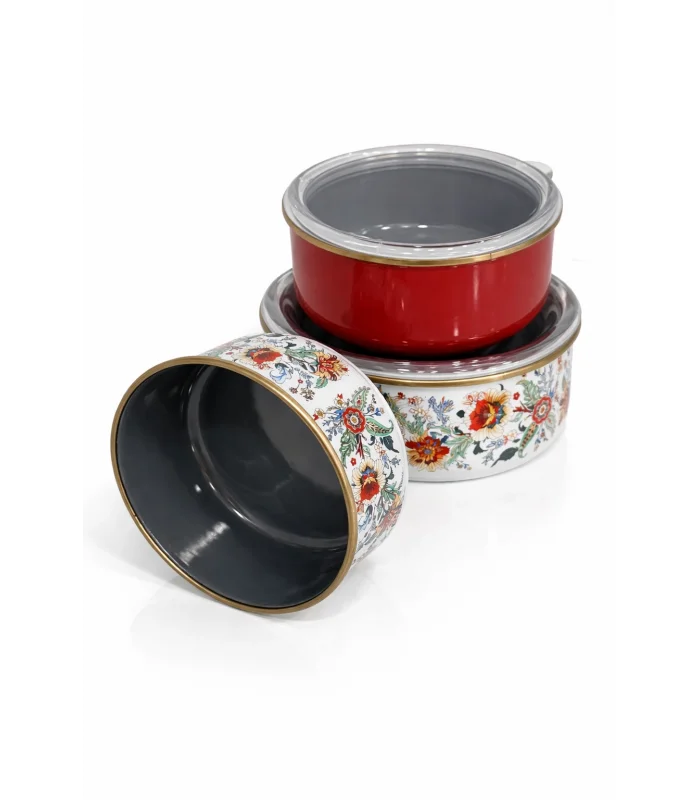 PR Home Magnolia Emaye Üçlü Saklama Seti