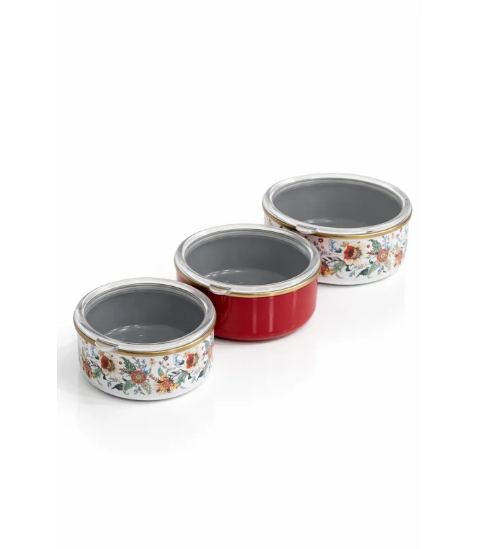 PR Home Magnolia Emaye Üçlü Saklama Seti