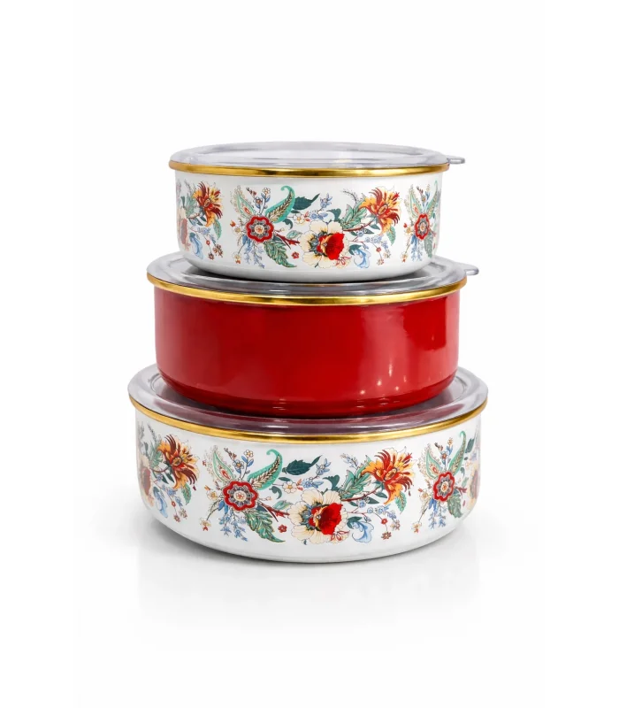 PR Home Magnolia Emaye Üçlü Saklama Seti