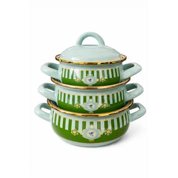 PR Home Alaria Yeşil Emaye Mini Tencere Seti 12-14-16 cm