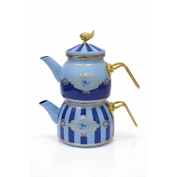 PR Home Alaria Mavi Rose Model Emaye Çaydanlık