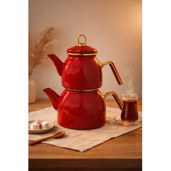 PR Home Red Rose Model Emaye Çaydanlık