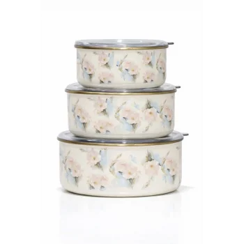 PR Home Flower Emaye Üçlü Saklama Seti
