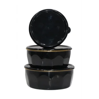 PR Home Köşeli Emaye Üçlü Saklama Seti Siyah