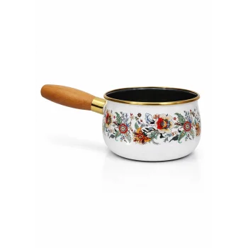 PR Home Magnolia Emaye Ahşap Saplı Haşlama ve Sos Tavası 14 cm Bombeli