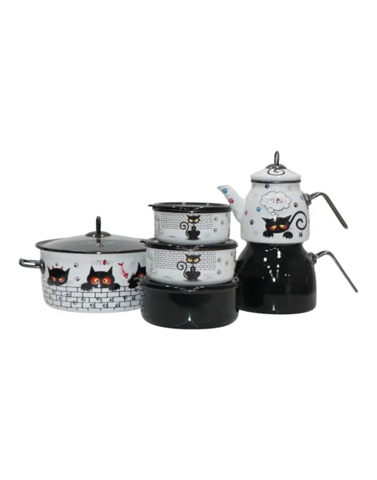 PR Home Cat Çeyiz Seti Çaydanlık - Kızartma Tenceresi - Saklama Kabı