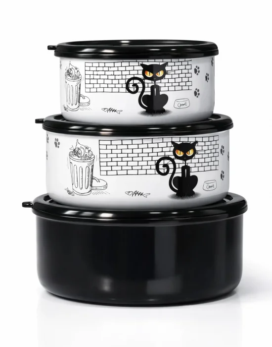 PR Home Cat Emaye Üçlü Saklama Seti