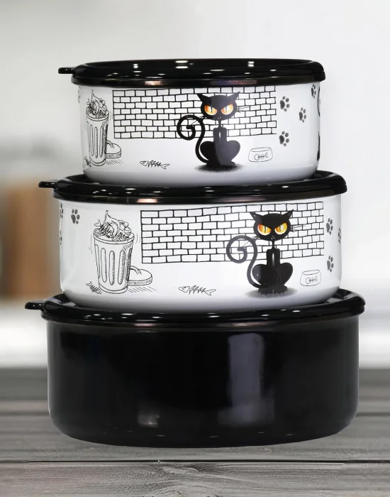 PR Home Cat Emaye Üçlü Saklama Seti