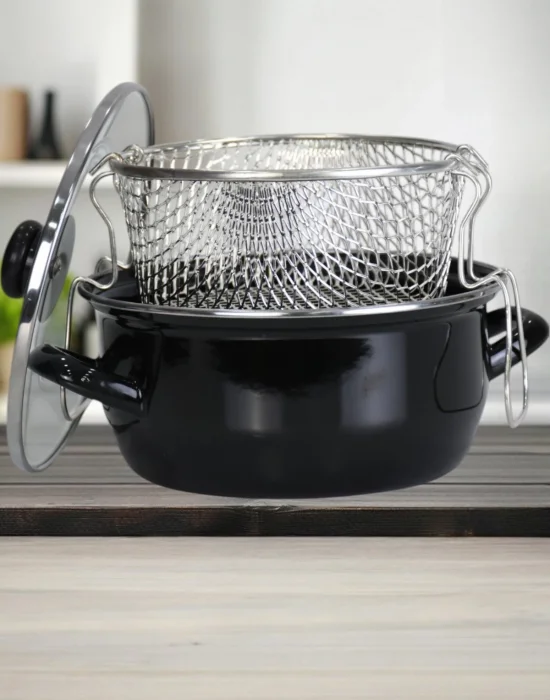 PR Home Emaye Cam Kapaklı Kızartma Tenceresi 20 cm Siyah