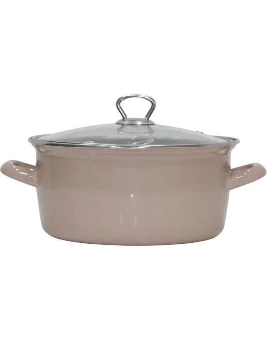 PR Home Emaye Cam Kapaklı Kızartma Tenceresi 24 cm Açık Kahverengi Krom Tepeli