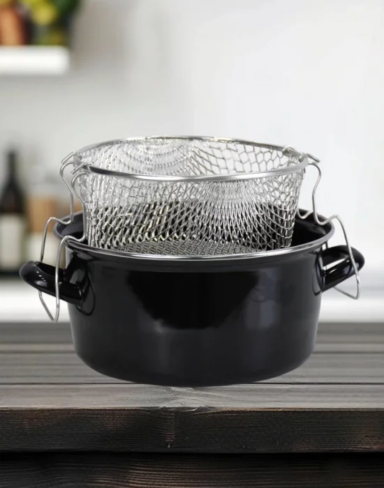 PR Home Emaye Cam Kapaklı Kızartma Tenceresi 22 cm Siyah