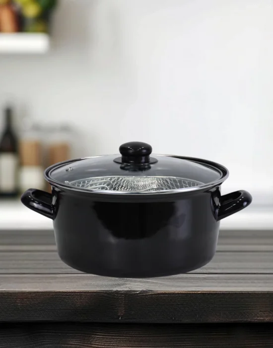 PR Home Emaye Cam Kapaklı Kızartma Tenceresi 22 cm Siyah