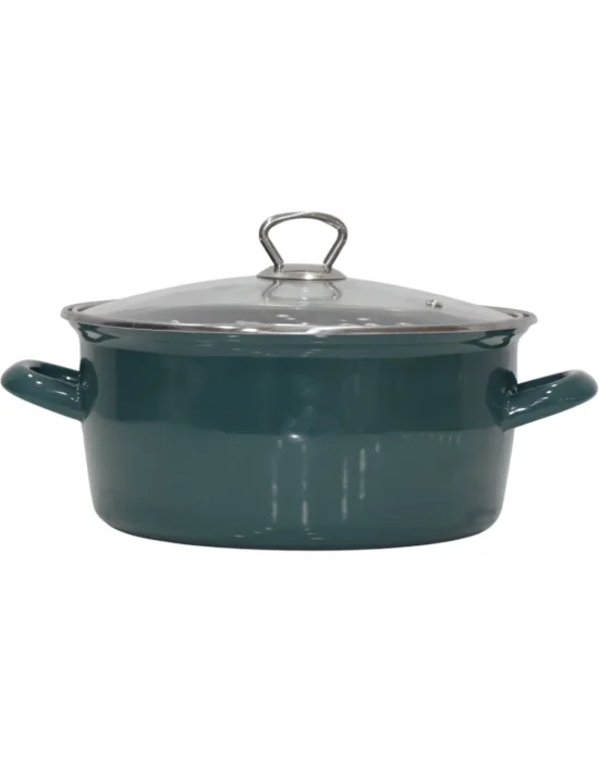 PR Home Emaye Cam Kapaklı Kızartma Tenceresi 24 cm Petrol Yeşili Krom Tepeli