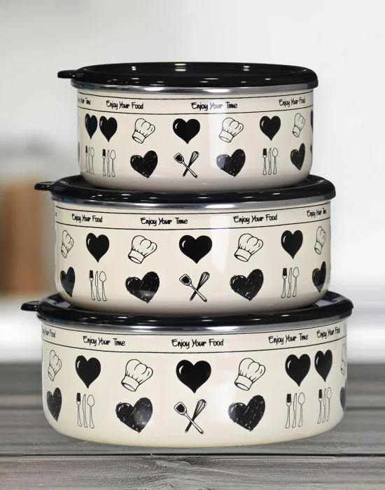 PR Home Enjoy Siyah Emaye Üçlü Saklama Seti