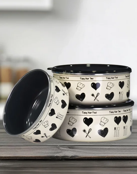 PR Home Enjoy Siyah Emaye Üçlü Saklama Seti