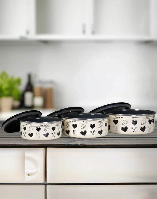 PR Home Enjoy Siyah Emaye Üçlü Saklama Seti