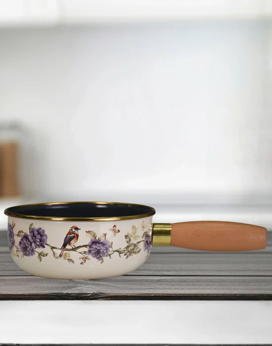 PR Home Fiorella Emaye Ahşap Saplı Haşlama ve Sos Tavası 16 cm