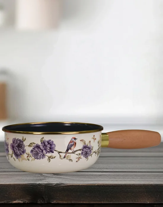 PR Home Fiorella Emaye Ahşap Saplı Haşlama ve Sos Tavası 16 cm