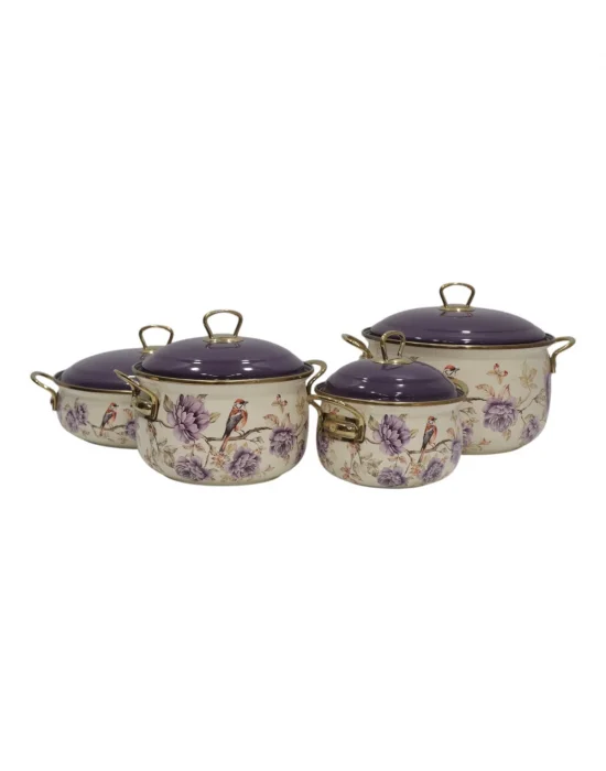 PR Home Fiorella Derin Bombeli Emaye Tencere Seti 16 - 20 -24 - 26 Pilav Tencere Seti