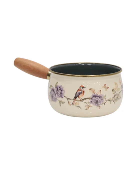 PR Home Fiorella Emaye Ahşap Saplı Haşlama ve Sos Tavası 14 cm Bombeli