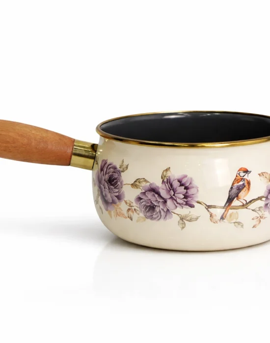 PR Home Fiorella Emaye Ahşap Saplı Haşlama ve Sos Tavası 14 cm Bombeli