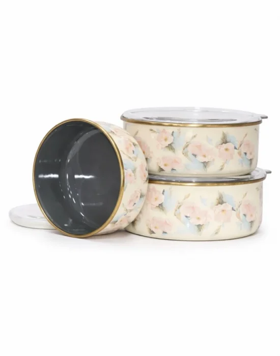PR Home Flower Emaye Üçlü Saklama Seti
