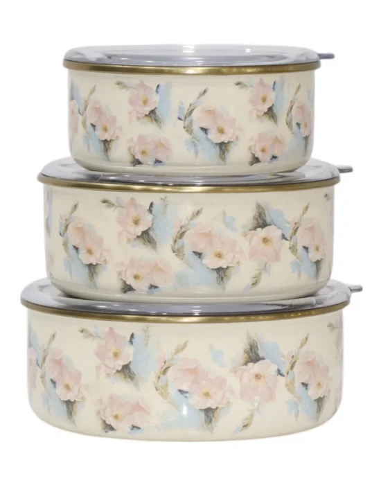 PR Home Flower Emaye Üçlü Saklama Seti