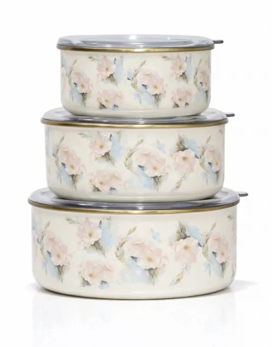 PR Home Flower Emaye Üçlü Saklama Seti