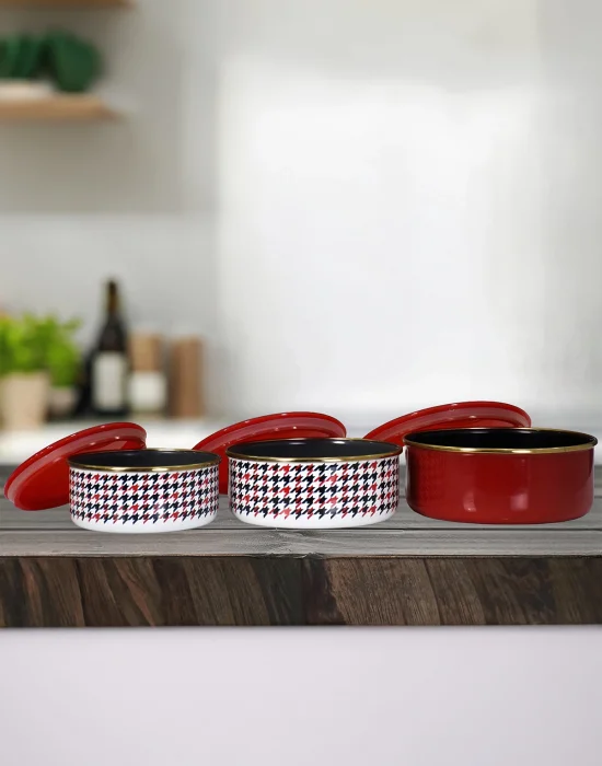 PR Home Forte Red Emaye Üçlü Saklama Seti