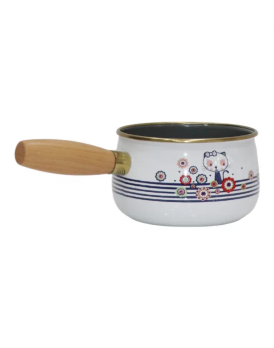 PR Home Kitty Emaye Ahşap Saplı Haşlama ve Sos Tavası 14 cm Bombeli