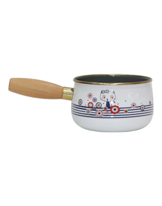 PR Home Kitty Emaye Ahşap Saplı Haşlama ve Sos Tavası 14 cm Bombeli