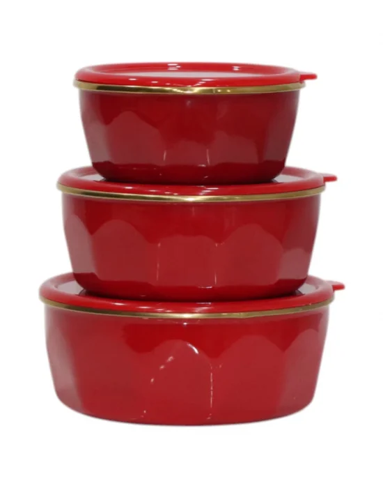 PR Home Köşeli Emaye Üçlü Saklama Seti Kırmızı