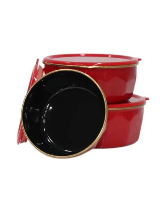 PR Home Köşeli Emaye Üçlü Saklama Seti Kırmızı