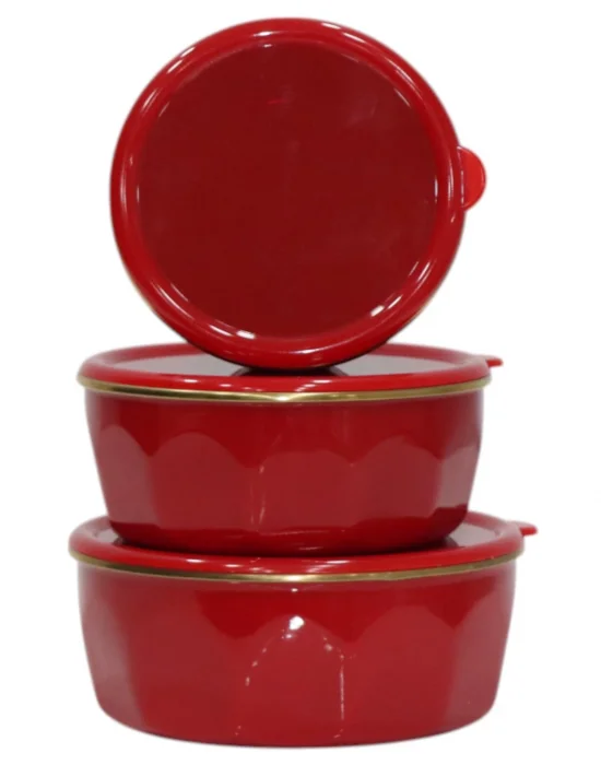 PR Home Köşeli Emaye Üçlü Saklama Seti Kırmızı